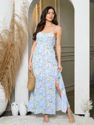 WOMEN'S SLEEVELESS SLIT FLORAL MAXI DRESS