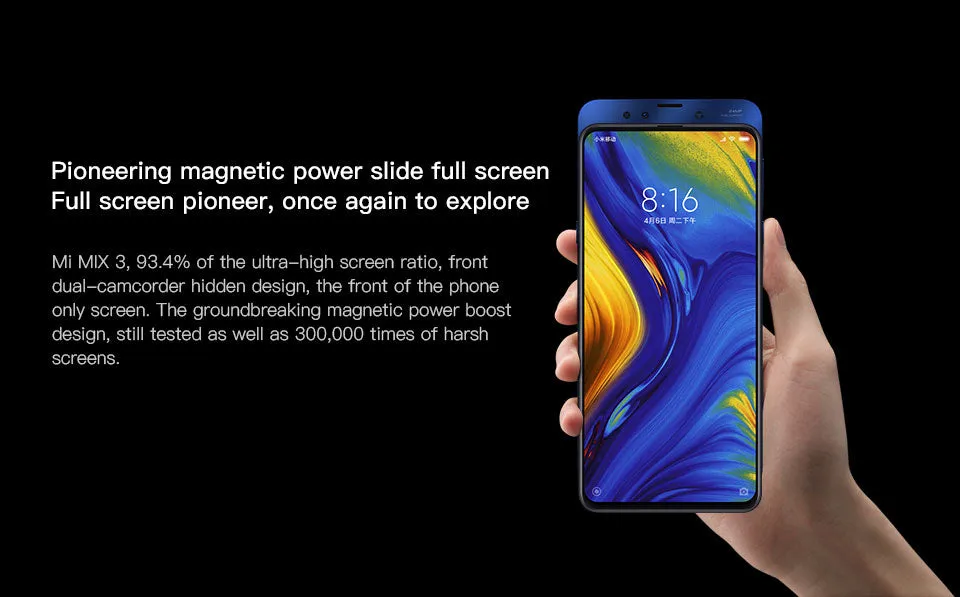 Xiaomi Mi Mix 3 Smartphone 6GB 128GB Snapdragon 845 Octa Core  24.0MP Front Camera Wireless Charging  Black